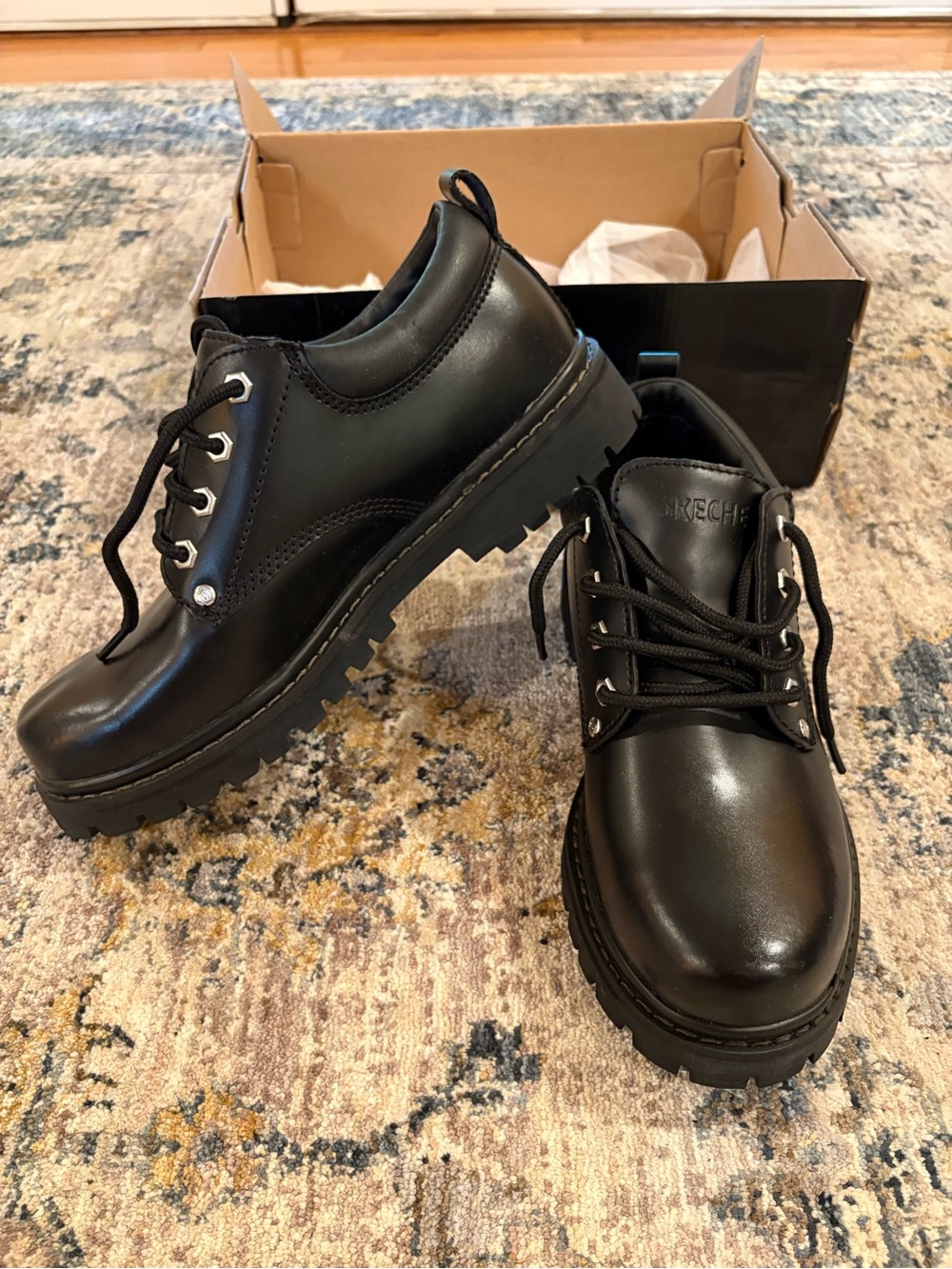 NEW Skechers Alley Cats 2984 Black Leather Oxford Chunky Shoes Men's Size 8.5
